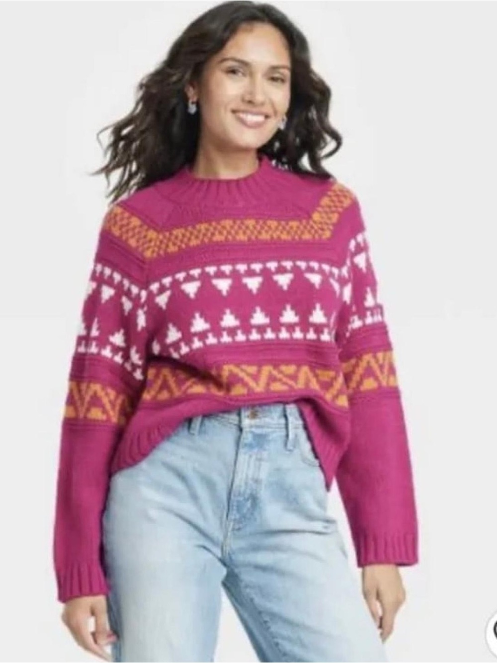NEW Universal Thread Fuschia Pattern Mock Neck Sweater XL